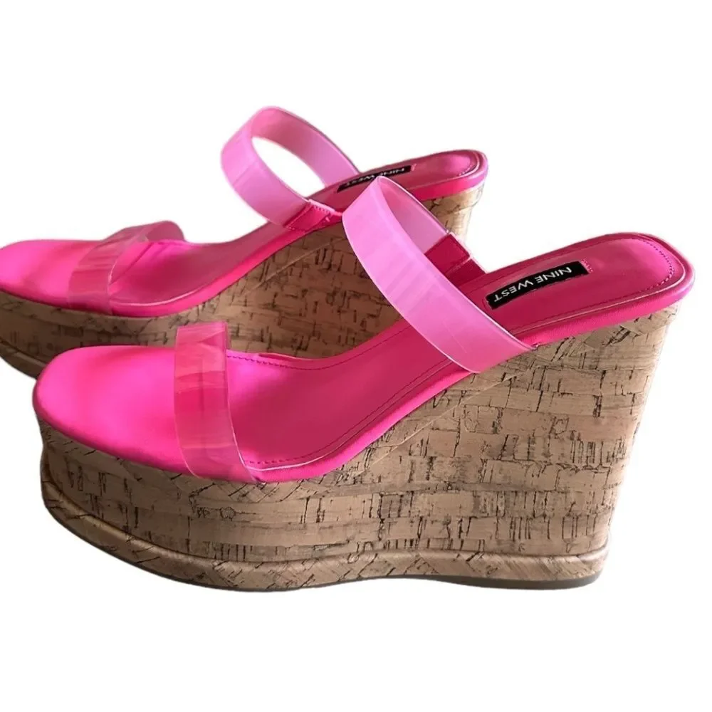 Nine West Rapps Platform Wedge Sandal Hot Pink Size 10 NEW